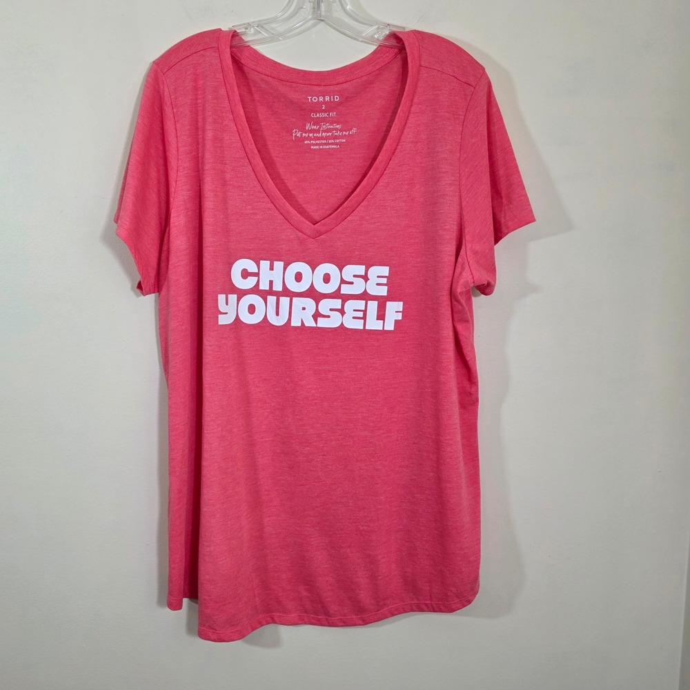 Torrid Womens T-Shirt Choose Yourself Graphic V-Neck Classic Fit Pink Size 2 XL